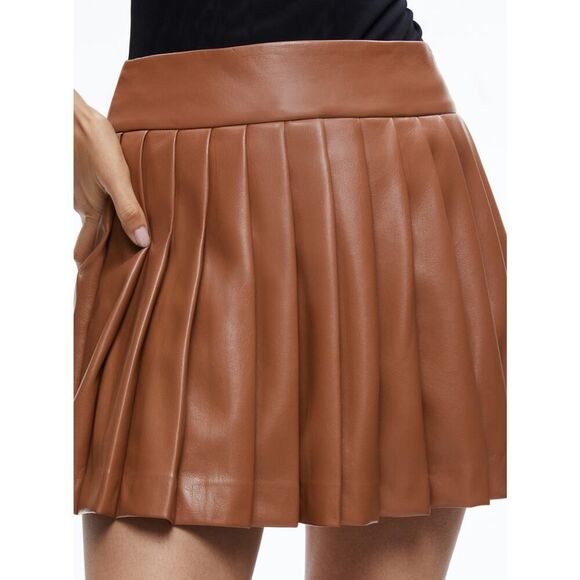 Alice + Olivia Pura Vegan Leather Pleated Skort Camel Brown 12 - Picture 6 of 6